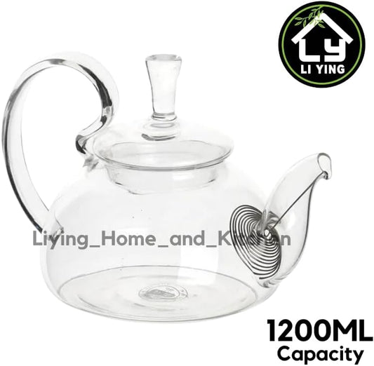 Liying 1200ml Pyrex Glass Teapot with Removable Strainer, Stovetop Safe Tea Kettle, for Blooming and Loose Leaf Tea Maker
