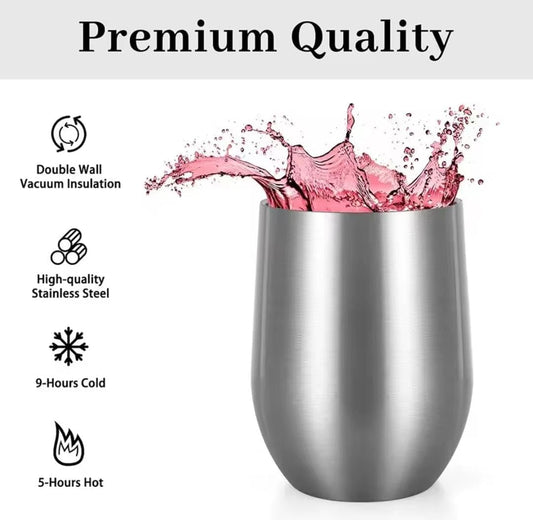 Liying 350ml Insulated Wine Tumbler with Lid Double Wall Vacuum Stainless Steel Wine Glass Coffee Mug Insulated Tumbler Cup for Champaign, Cocktail, Beer (Silver)