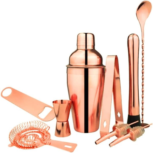 Liying Rose Gold Shade Bartender Kit 11-Piece Cocktail Shaker-Muddler for Cocktails 25oz Boston Shaker-Bar Accessories with Stylish Bamboo Stand Mix Drink Shaker kit
