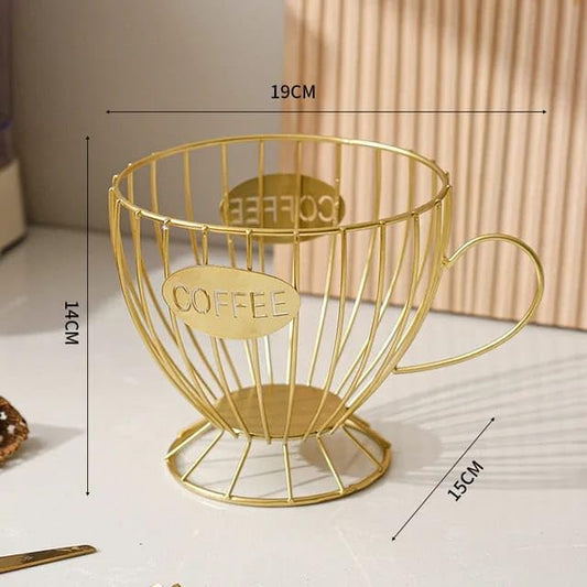 Liying Coffee Capsule Basket for Counter Coffee Table Bar, Metal Espresso Pod Keeper Storage for Home Cafe Hotel, (Gold)
