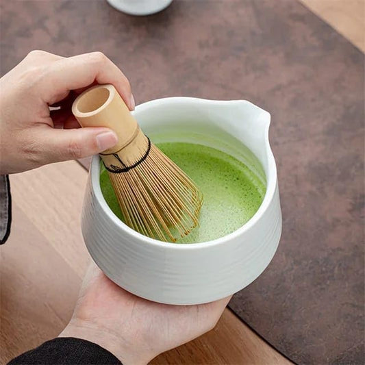 Liying Japanese MatchaSet Includes Matcha Bowl with Spout, Matcha Whisk Holder (chasen), Bamboo Matcha Whisk and Bamboo Scoop (Blue)