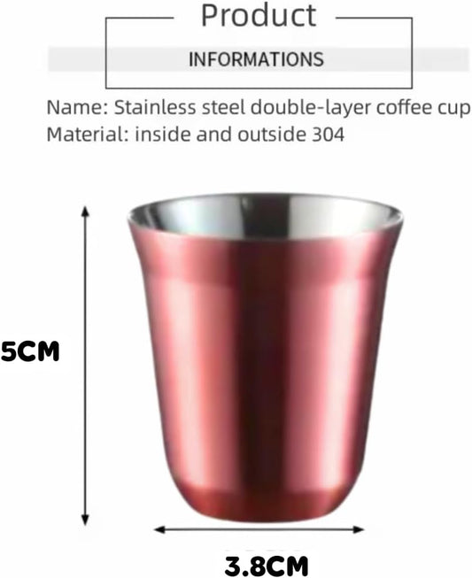 Liying Stainless Steel Espresso Cup Double Wall Insulated Coffee Mug 80ml Metal Cup for Milk, Tea Cups, Office Water Mugs (Rose Gold)