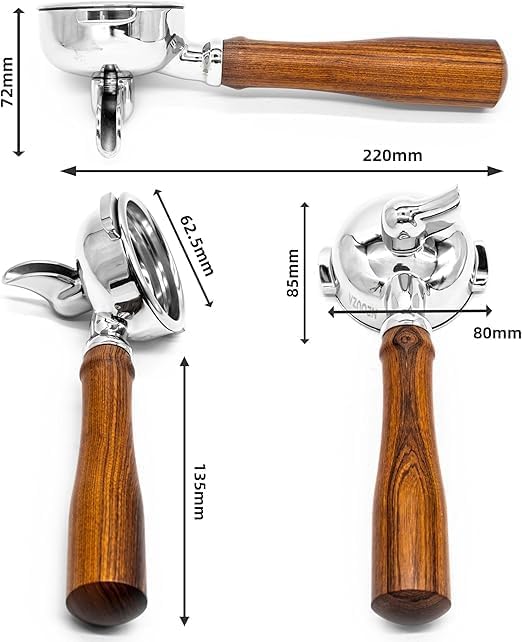 Liying 58mm Wooden Handle Portafilter with Single Spouts - Authentic Italian Portafilter with 2 Ears for Barista Series and Coffee Espresso Machine