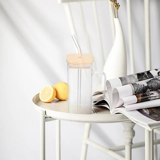 Liying Glass Cups with Lids and Straws, Glass Tumblers with Handles, 450ML Iced Coffee Cups, Drinking Glasses for Cocktails, Tea Cups