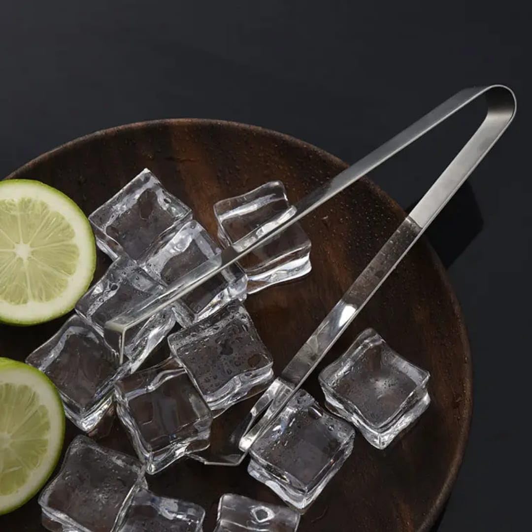 Liying 2Pcs Ice Tongs for Ice Bucket 17cm - Premium 18/8 Stainless Steel Ice Tongs with Teeth for Ice Sugar Cubes Tea Party Coffee Bar Serving