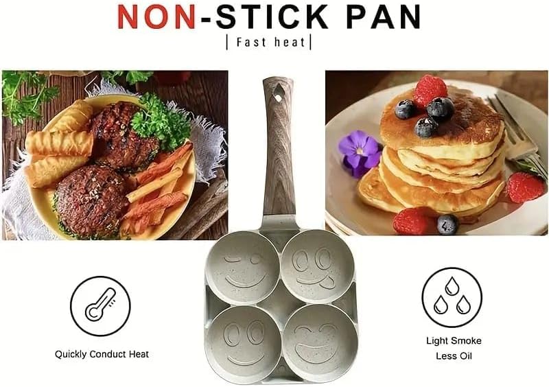 Liying Smiley Face Pancake Griddle Pan, 4 Mini Faces, Nonstick, 35cm x 18cm
