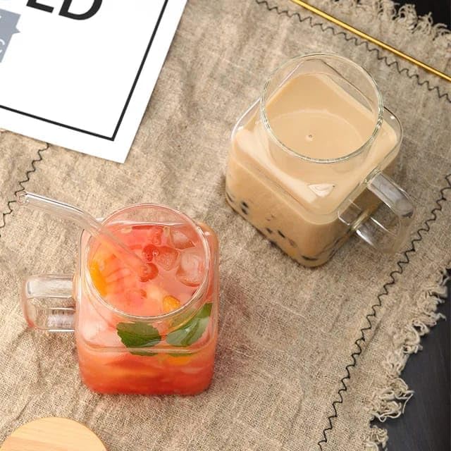 Liying 500ml Mug with Bamboo Lid and Glass Straw Set of 1 with Wide Mouth Reusable Drinking Glasses,Boba Cup, Smoothie Tumbler, Iced Coffee Cup, Travel Mug