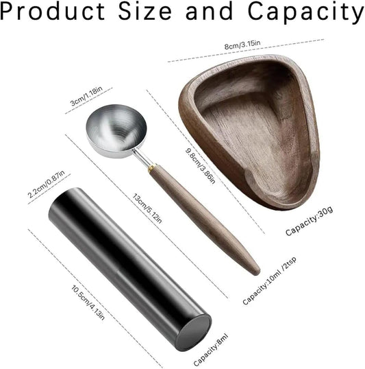 Liying 01Pcs set Coffee Beans Dosing Cup with Spoon and Spray Bottle Kit For Espresso, Walnut Coffee Dosing Tray and Coffee Spray Bottle For Reducing Coffee Power