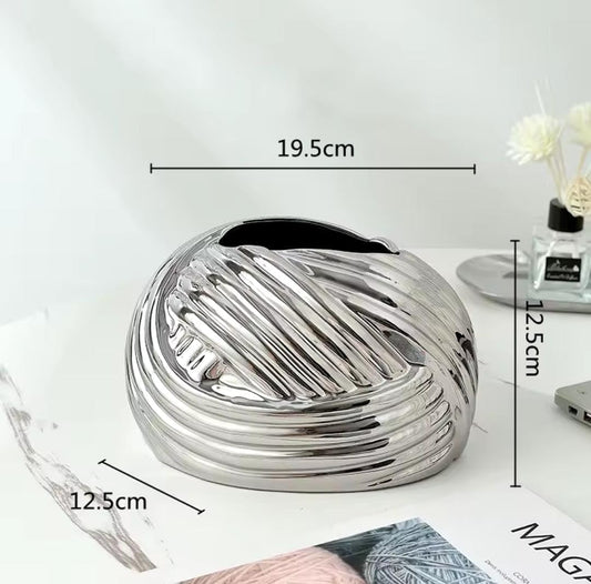 Liying Ceramic Rope Design Tissue Box Vanity Top Ceramic Abstract for Livinh room, Home Decor Shelf, Tissue Box Organizer (Silver)