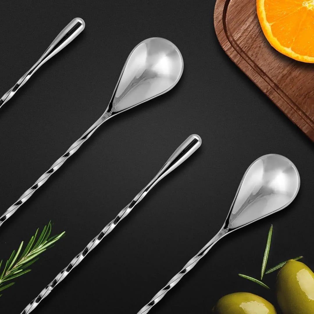 Liying 2 Pack Stainless Steel Bartender Mixing Stirrers Spiral Pattern Bar Spoon Stirring, Spoon with Long Handle Black kitchen