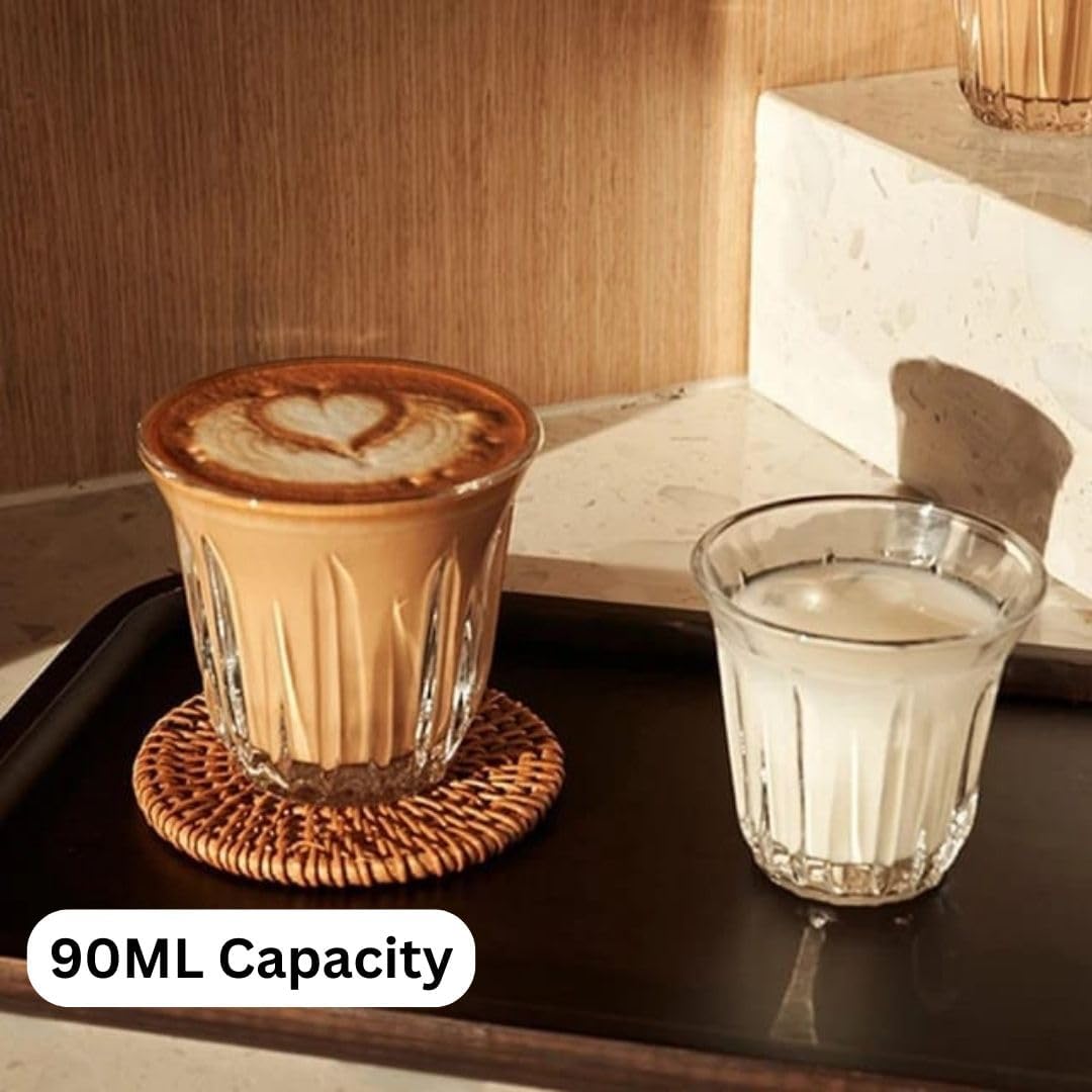 Liying Espresso Cups Set of 6 Clear Glass Cups 90ml for Coffee/Milk Insulated Shot Glasses Regular Espresso Accessories for Coffee Shop, Home, Kitchen and bar
