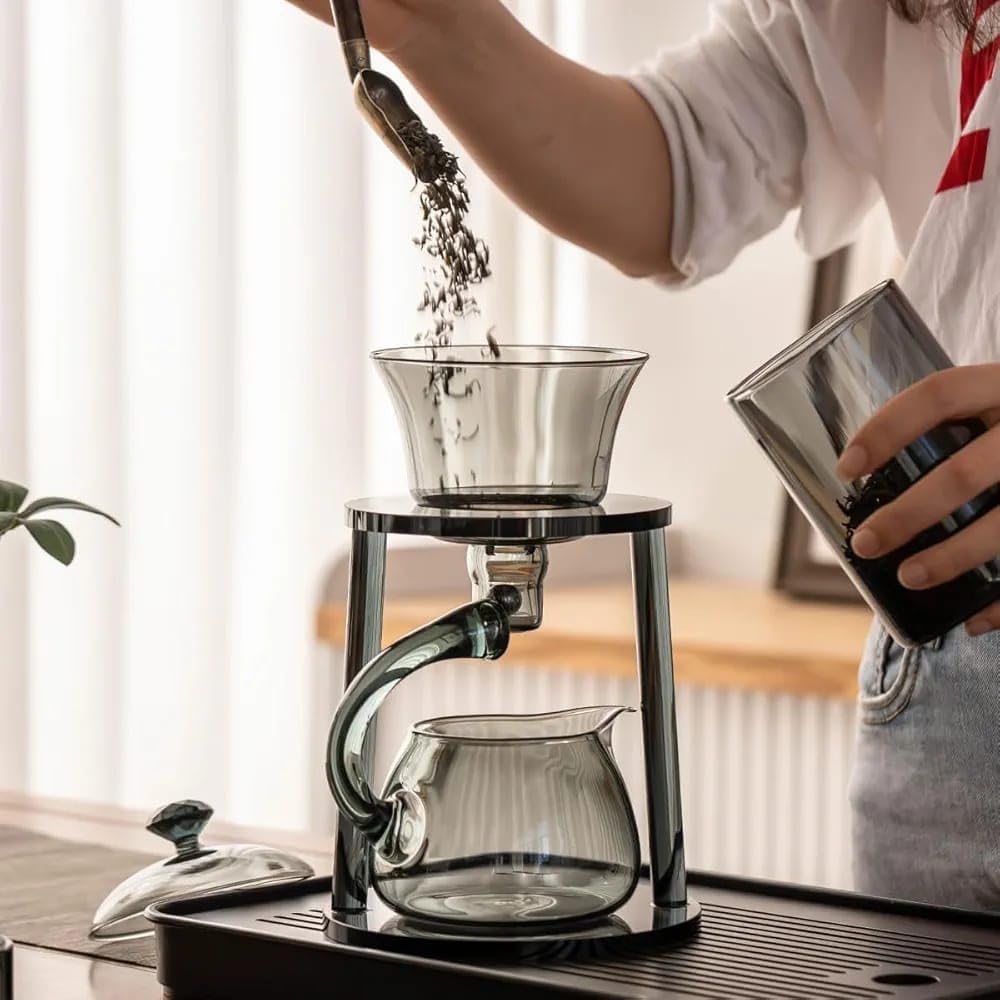 Liying Kungfu Glass Tea Set Magnetic Water Diversion Rotating Cover Bowl Semi-Automatic Glass Teapot Suit (6 tea cups) #1
