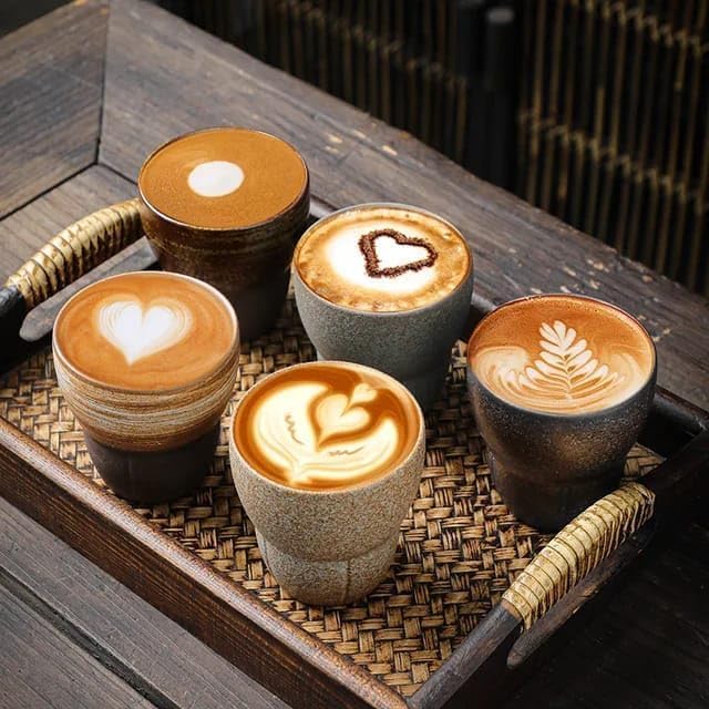 Liying Ceramic Coffee Cup Set, 100ml, 5 Pieces, Handmade Art Design, Shiny Brown with Gift Box