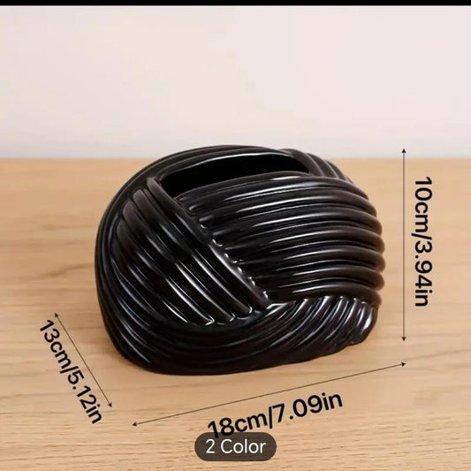 Liying Ceramic Rope Design Tissue Box Vanity Top Ceramic Abstract for Livinh room, Home Decor Shelf, Tissue Box Organizer (Black)