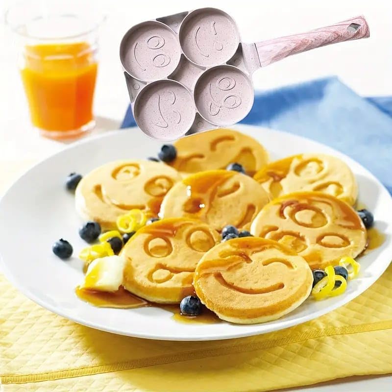 Liying Smiley Face Pancake Griddle Pan, 4 Mini Faces, Nonstick, 35cm x 18cm