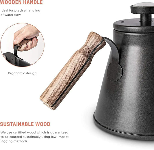 Liying 1000ml Coffee Kettle with Thermometer Exact Temperature Gooseneck Spout Pots for Drip Coffee French Press and Tea Suitable for Stove and Any Heat Source