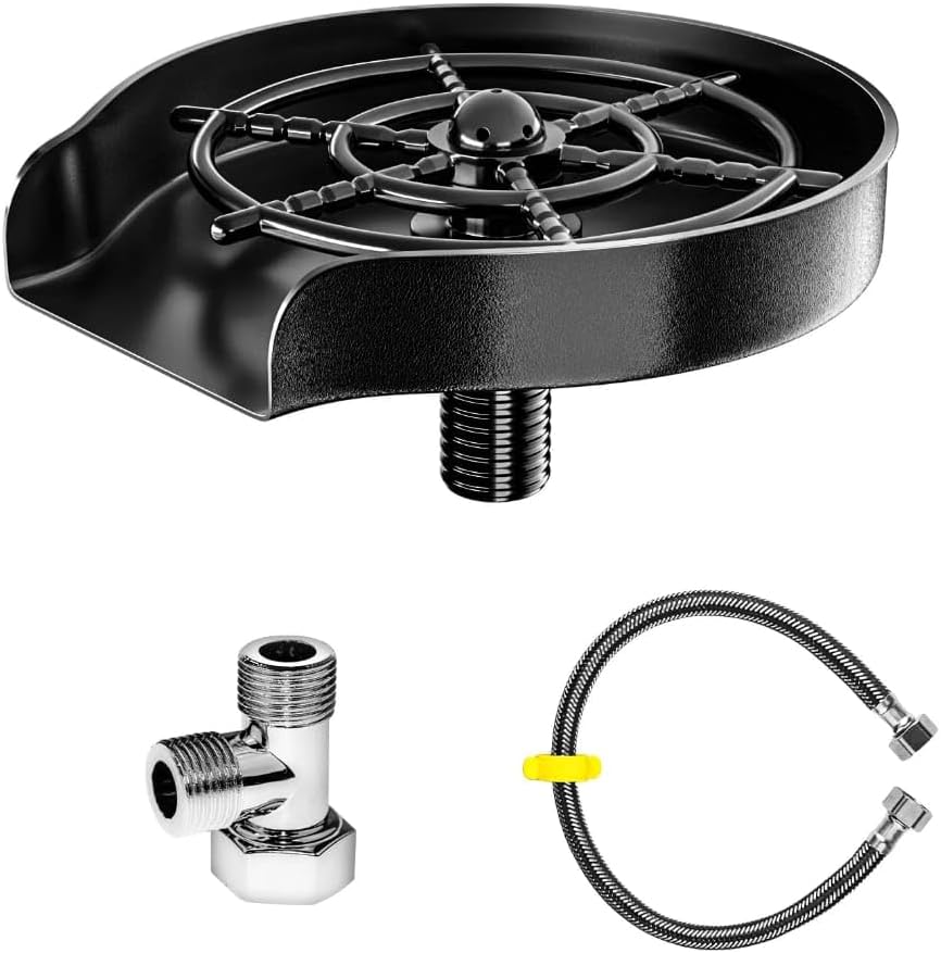 Liying Glass Rinser For Kitchen Sink - Plastic base, Faucet Cup Rinser Cleaner Kitchen Sink Bottle Washer For Bar, Matte Black, Grey