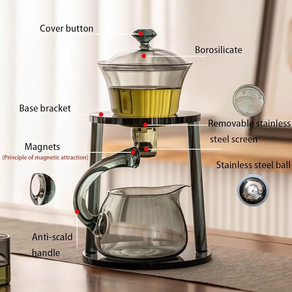 Liying Kungfu Glass Tea Set Magnetic Water Diversion Rotating Cover Bowl Semi-Automatic Glass Teapot Suit (6 tea cups) #1