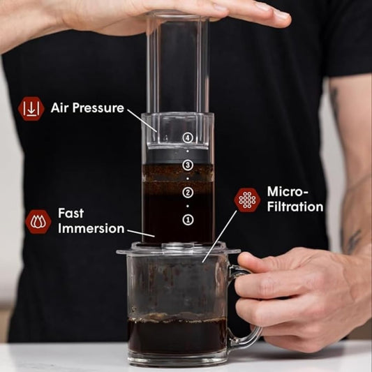 Liying CoffeePress Clear Coffee Press – 3 In 1 Brew Method Combines French Press, Pourover, Espresso, Full Bodied Coffee Without Grit or Bitterness, Portable Coffee Maker for Camping & Travel, Clear