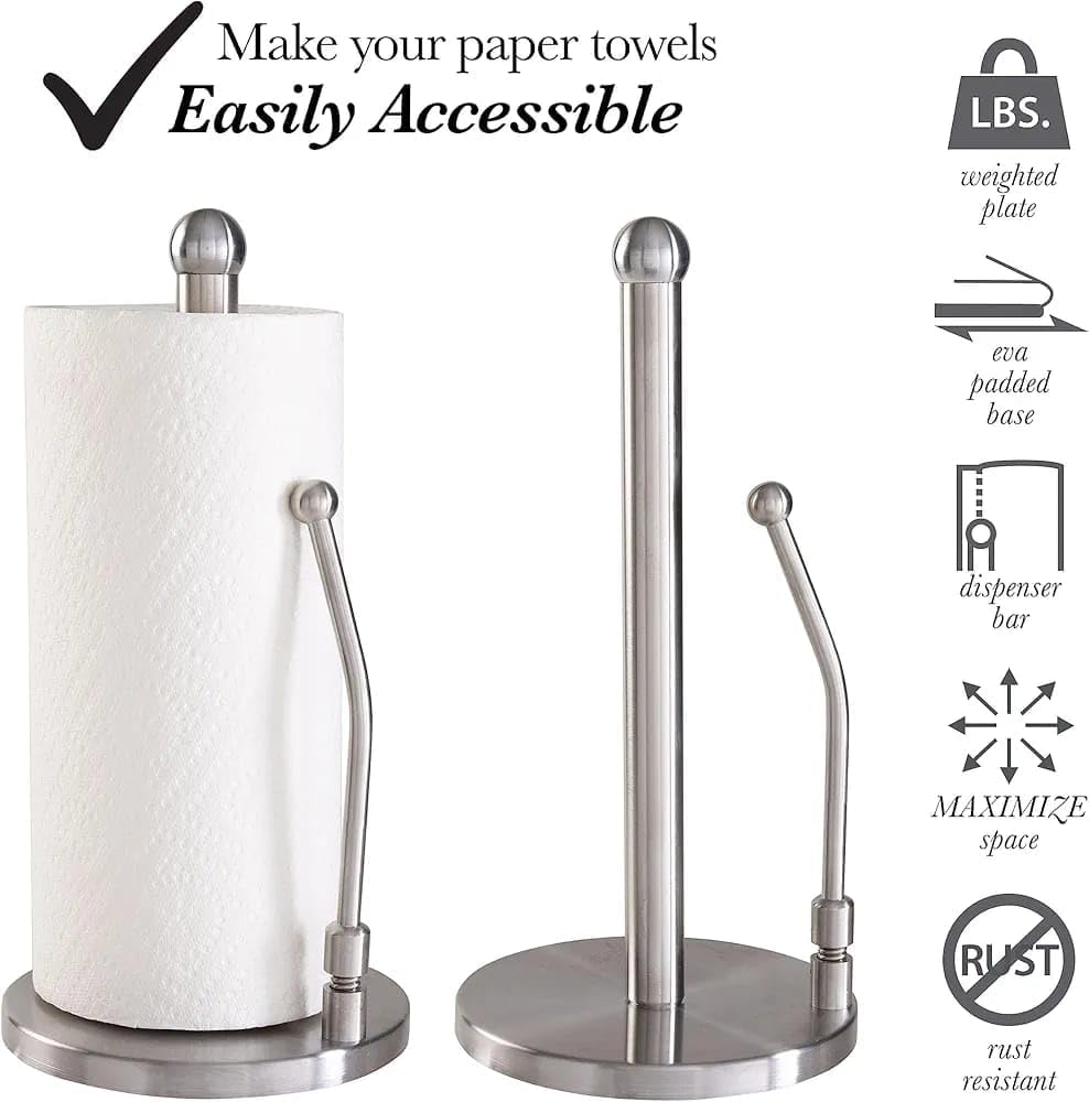 Liying Paper Towel Holder, Stainless Steel Standing Paper Towel Organizer Roll Dispenser for Kitchen Countertop Home Dining Table Roll Dispenser with Weighted Base