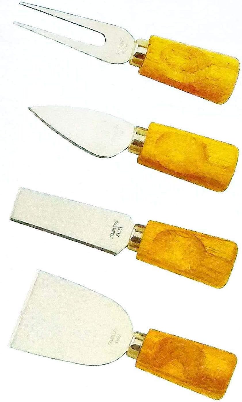 Li Ying 5 Pieces Set Cheese Knives, Bamboo Wood Handle, Magnetic Stand Organiser Steel Stainless Cheese Slicer Cheese Cutter (Original Bamboo Handle)