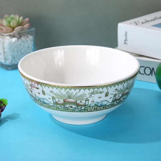Liying Ramadan Design Set of 6 Ceramic Soup Bowls, Cereals, Rice, Pasta, Salad Oatmeal, Thick-edge Non-slip Design with ramadan designs, gold and white color H-7cm, W-11cm, L-11cm (Small) | Yellow