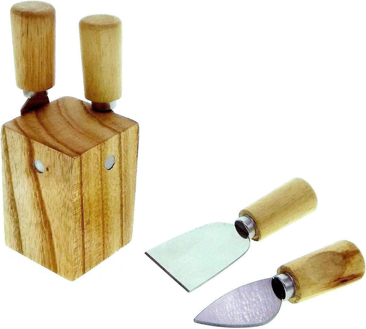 Li Ying 5 Pieces Set Cheese Knives, Bamboo Wood Handle, Magnetic Stand Organiser Steel Stainless Cheese Slicer Cheese Cutter (Original Bamboo Handle)