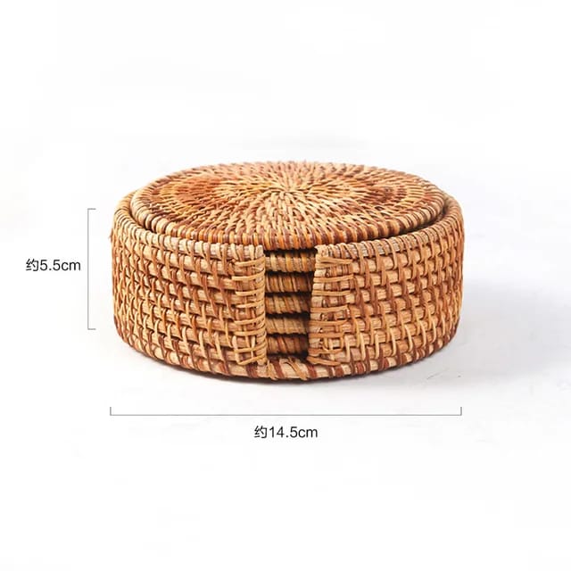 Liying 6pcs Handmade Natural Rattan Coasters for Drinks Wicker Boho Coasters Woven Coasters for Drinks Heat Resistant Reusable Sauce kitchen