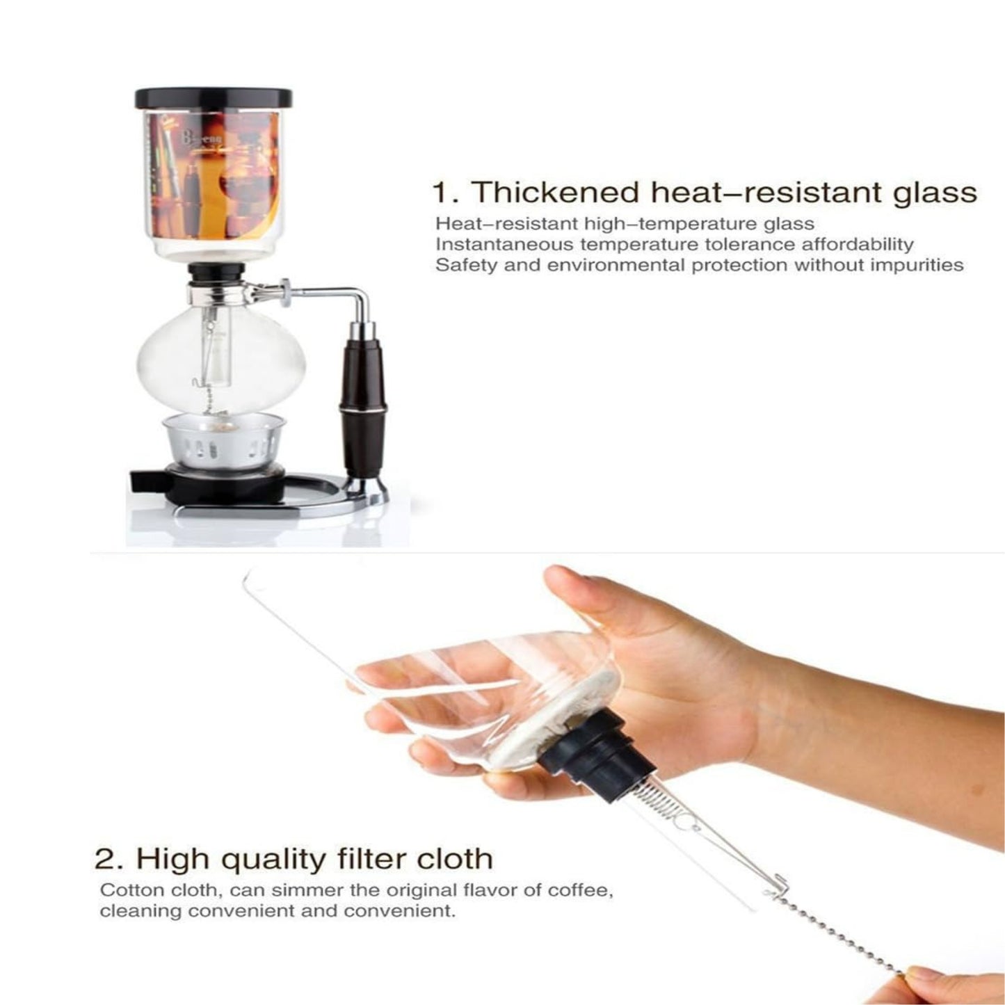 Liying 3cup Tabletop Syphon Coffee Maker with Alcohol Burner Plastic Coffee Powder Spoon Filter Cloth and Wooden Stirrer Black Coffee maker