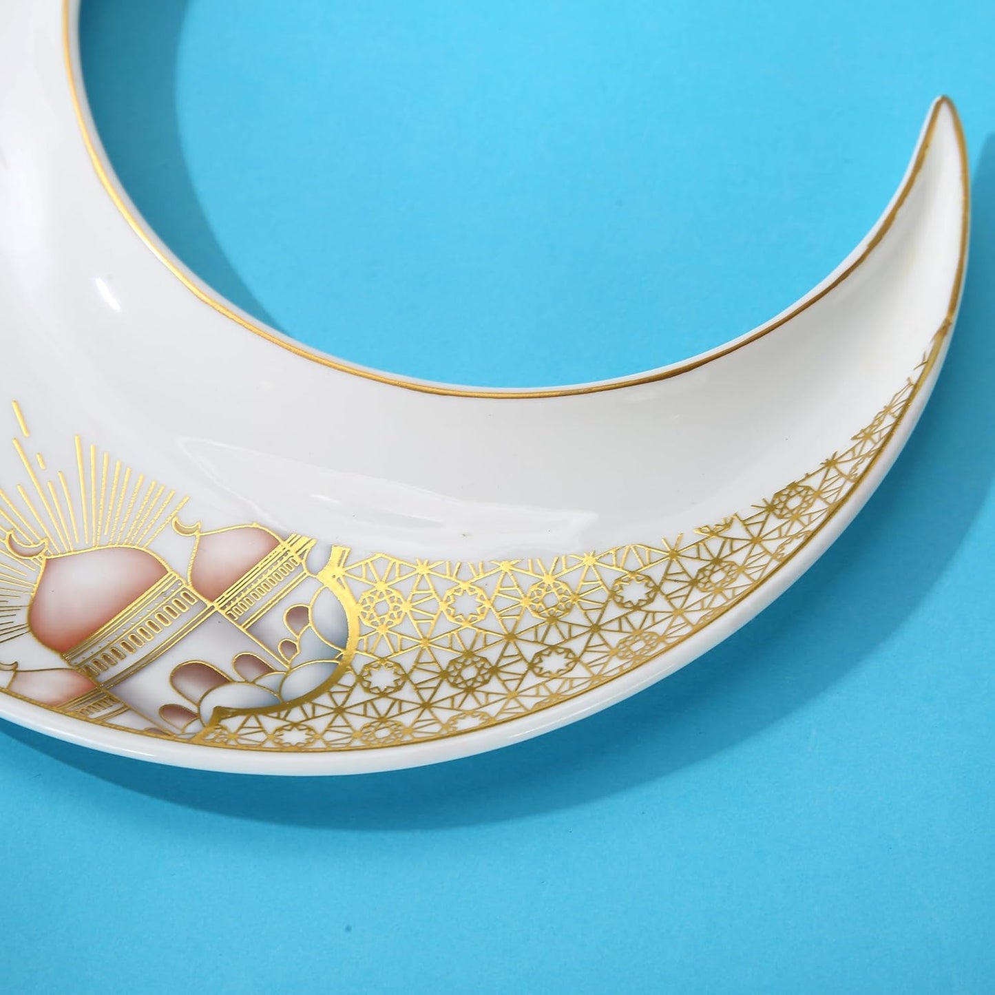 Liying Crescent Moon Iftar Food Serving Tray 24CM (B), Ramadan ceramic Platters Table Decor for Breakfast Dinner Dessert Pastry Display Holder Decoration