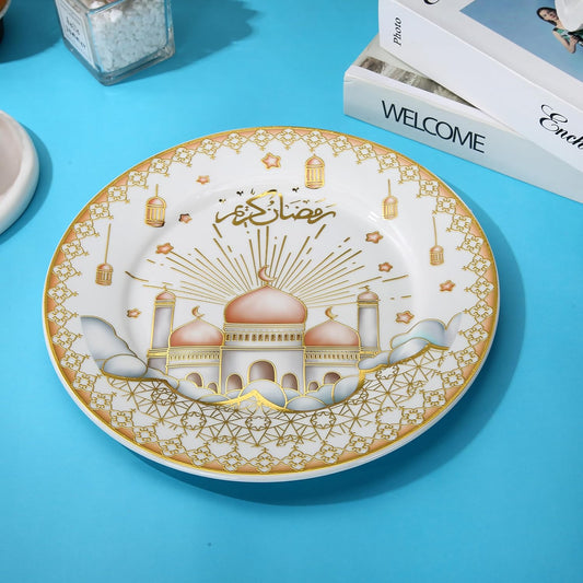 Liying 6Pcs Ramadan Dessert Plate Set 21 * 21CM (S) for Ceramic Serving Display Decoration, Ramadan Decorations for Table, Dessert Tray, Ramadan Serving Plate, Display Holder Decor Ornament Plate