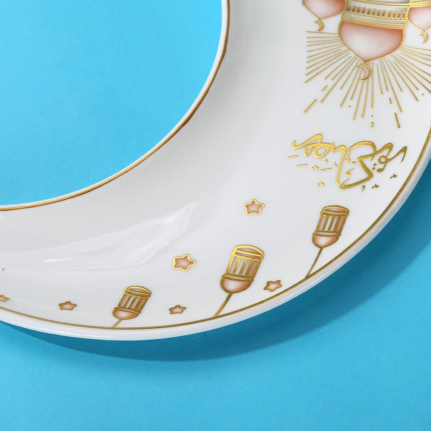 Liying Crescent Moon Iftar Food Serving Tray 24CM (B), Ramadan ceramic Platters Table Decor for Breakfast Dinner Dessert Pastry Display Holder Decoration