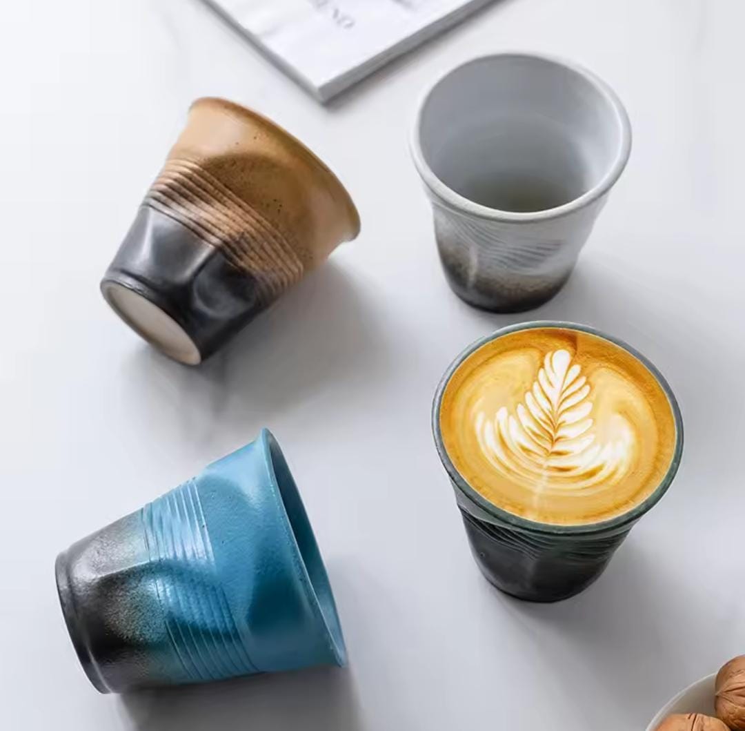 Liying Retro Ceramic Coffee Cup 75ml Handmade Art design cup for coffee Cappuccino Tea Brown Cups