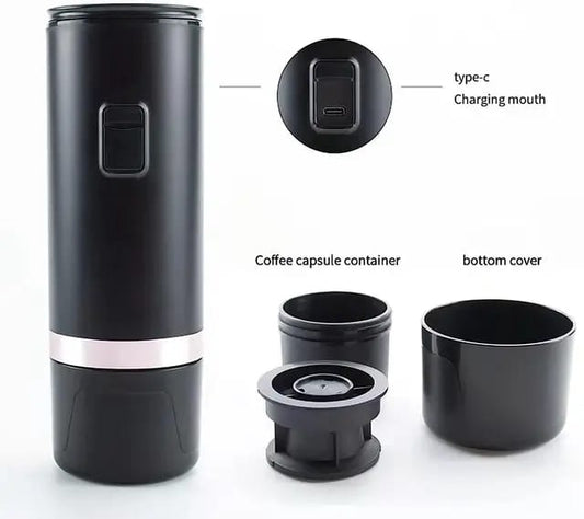 Liying Portable Espresso Machine with USB C Charging Self Heating 20 Bar Pressure Ground Coffee and Capsule Compatible Black Coffee maker
