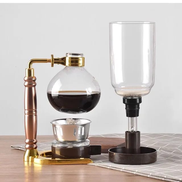 Liying 3cup Tabletop Syphon Coffee Maker with Alcohol Burner Plastic Coffee Powder Spoon Filter Cloth and Wooden Stirrer Black Coffee maker