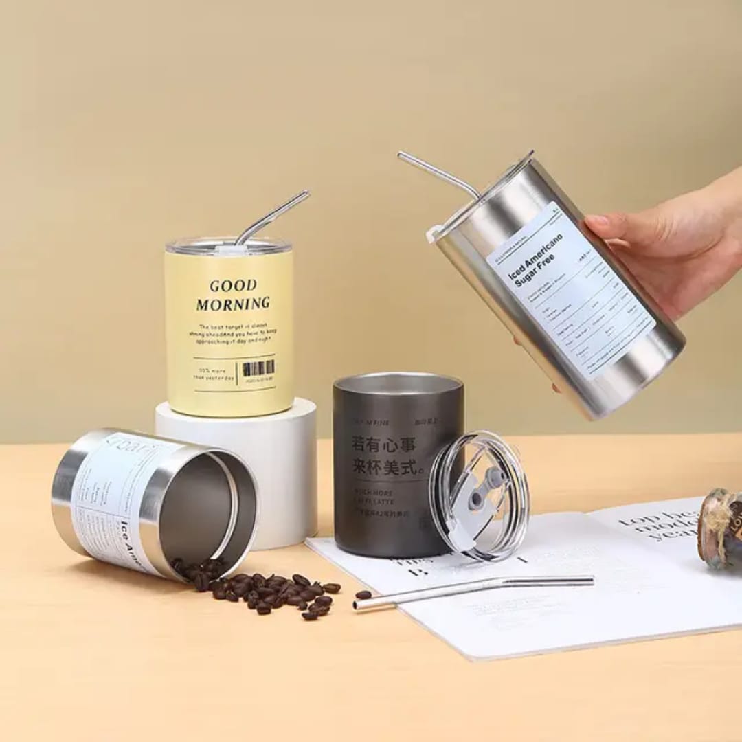 Liying 375ml Stainless Steel Coffee Tumbler with Straw and Lid Sealed Carry on Glass Iced Coffee Cup Leak Proof Tumbler Cup Reusable Smoothie Mugs for Cold and Hot Drinks Coffee Tea Beige Drinkware