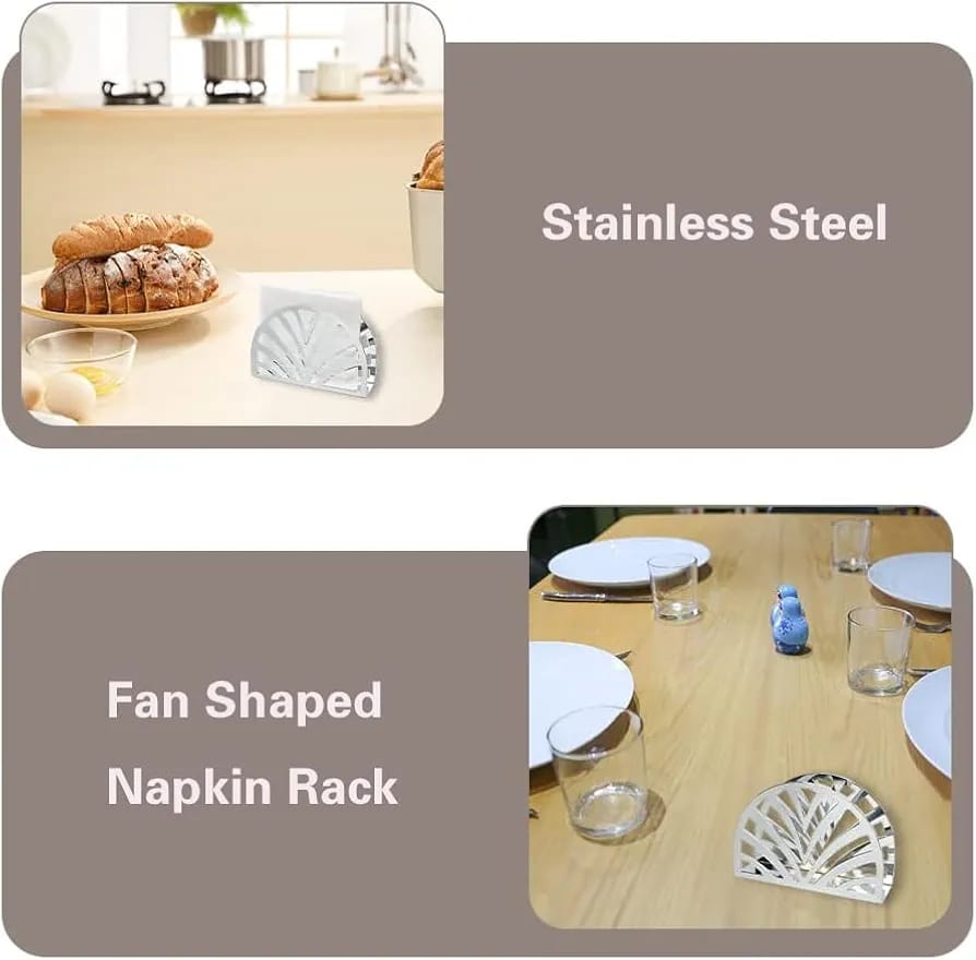 Liying Stainless Steel Curved Napkin Holder 13cm x 9cm x 4cm Hollow out Design for Home kitchen Resturant Silver Dispensers and storage Organizer