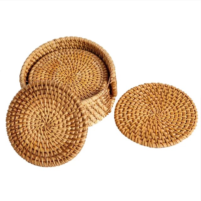 Liying 6pcs Handmade Natural Rattan Coasters for Drinks Wicker Boho Coasters Woven Coasters for Drinks Heat Resistant Reusable Sauce kitchen