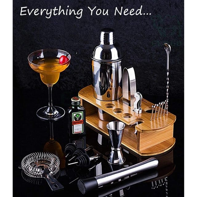 Liying Cocktail Shaker Set 16 PCS Bartender Kit with Stylish Bamboo Stand 25oz 750ml Martini Shaker Set Stainless Steel Professional Bar Tool Set Perfect Home Bartending Kit Great Gift Idea Barware Tool