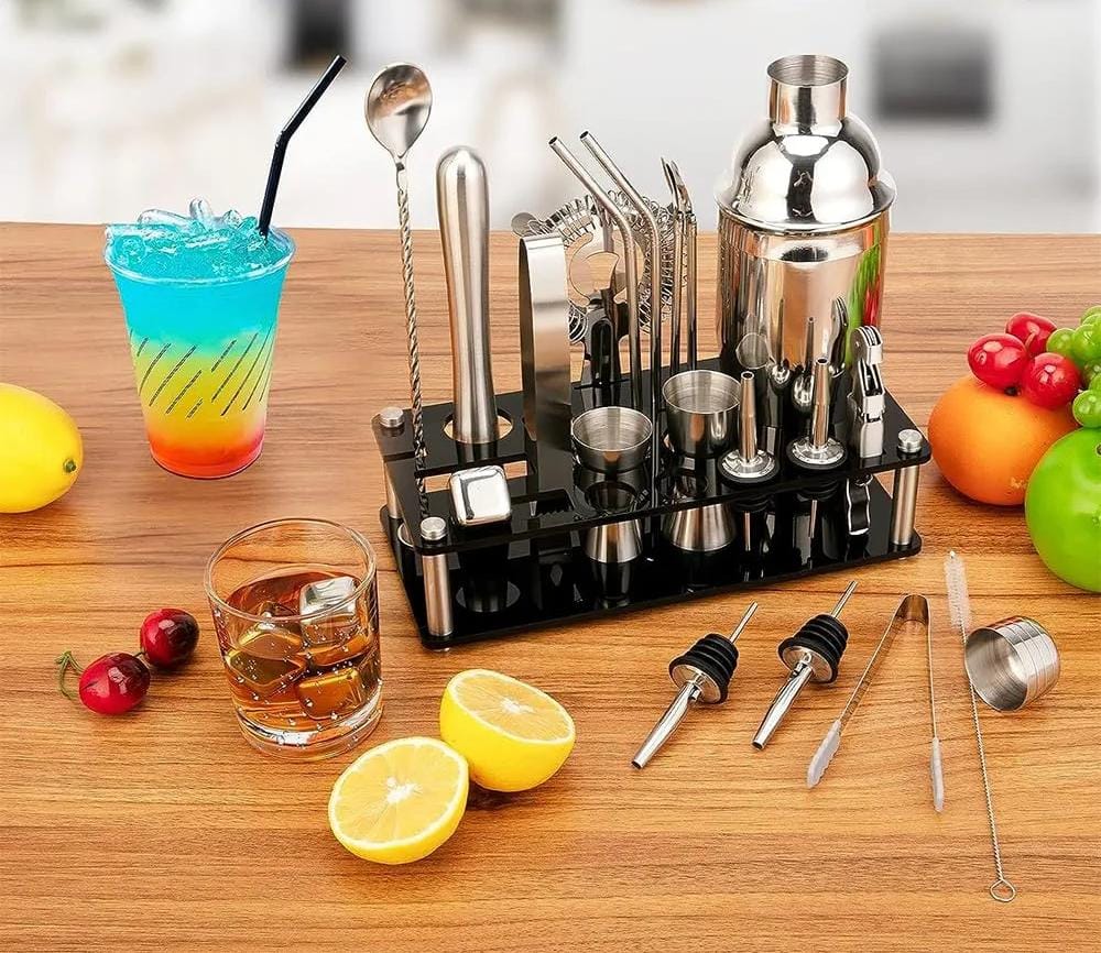 Liying Cocktail Shaker Set 20 PCS Bartender Kit with Stylish Acrylic Stand 25oz 750ml Martini Shaker Set Stainless Steel Professional Bar Tool Set Perfect Home Bartending Kit Great Gift Idea Barware Tool