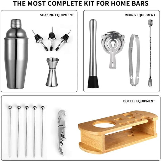 Liying Cocktail Shaker Set 16 PCS Bartender Kit with Stylish Bamboo Stand 25oz 750ml Martini Shaker Set Stainless Steel Professional Bar Tool Set Perfect Home Bartending Kit Great Gift Idea Barware Tool