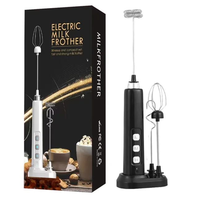 Liying Rechargeable Milk Frother Handheld with 3 Heads Silver Coffee Electric Whisk Drink Foam Mixer Mini Hand Stirrer with 3 Speeds Adjustable for Latte Cappuccino Hot Chocolate Egg Black coffee accessories