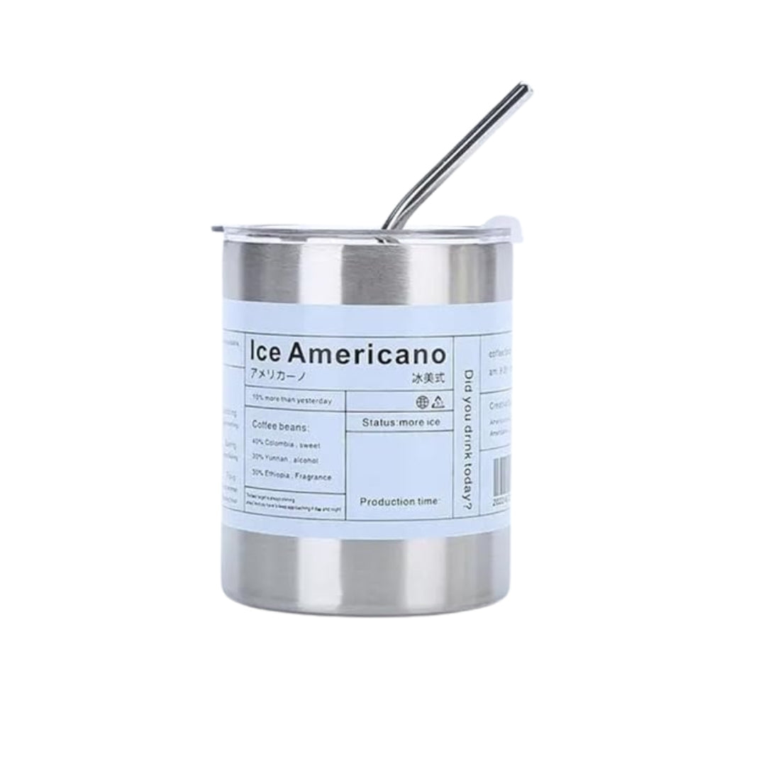 Liying 375ml Stainless Steel Coffee Tumbler with Straw and Lid Sealed Carry on Glass Iced Coffee Cup Leak Proof Tumbler Cup Reusable Smoothie Mugs for Cold and Hot Drinks Coffee Tea Silver Drinkware
