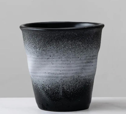 Liying Retro Ceramic Coffee Cup 75ml Handmade Art design cup for coffee Cappuccino Tea white shade black Cups
