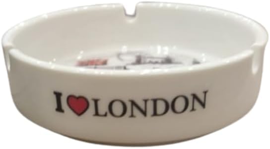 Liying London Iconic Location Designed Ceramic Glass Ashtray for Home Office Outdoor Decorative, Clear Tabletop Ashtray for Cigarettes (10cmx11cmx3cm)