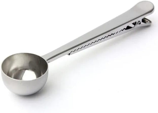 Liying Coffee Scoop Clip Stainless Steel Tablespoon Coffee Spoon With long handle Multifunction Sealing Bag Clip For Tea, Coffee, Protein Powder, Instant Drinks (Silver)