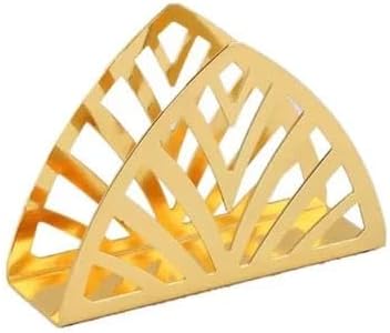Liying Stainless Steel Triangle Napkin Holder, 13cm x 9cm x 4cm, Hollow-out Design for Kitchen, Dining (Gold)