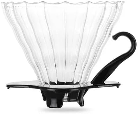 Liying V01 Glass Coffee Dripper Pour Over Coffee Maker with Plastic Stand, V60 Filter for 1-2 Cups, Slow Brewing Accessories for Home Cafe Restaurants (Black)