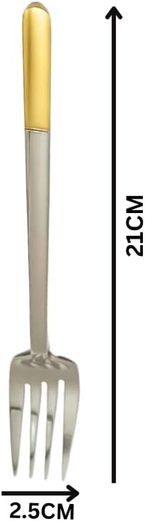 Liying 6Pcs Gold Topper Design Stainless Steel Dinner Fork Set 21cm x 2.5cm, Modern Silver Big Fork for Home, Kitchen, Restaurant, Fine Edge & Mirror Polished, Dishwasher Safe