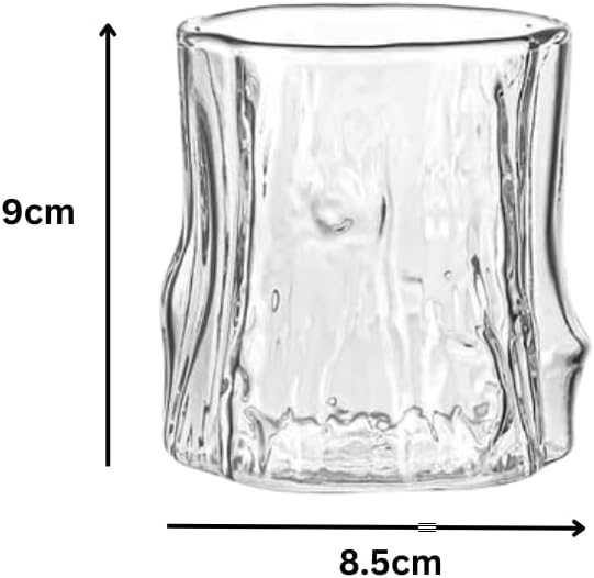 Liying 3Pcs Stump Design Coffee Cup, 275ml Glass Cup, Large Wide Mouth Clear Glass Tea Cup Aesthetic Stripe Glassware for Coffee, Tea, Dessert, Beverage